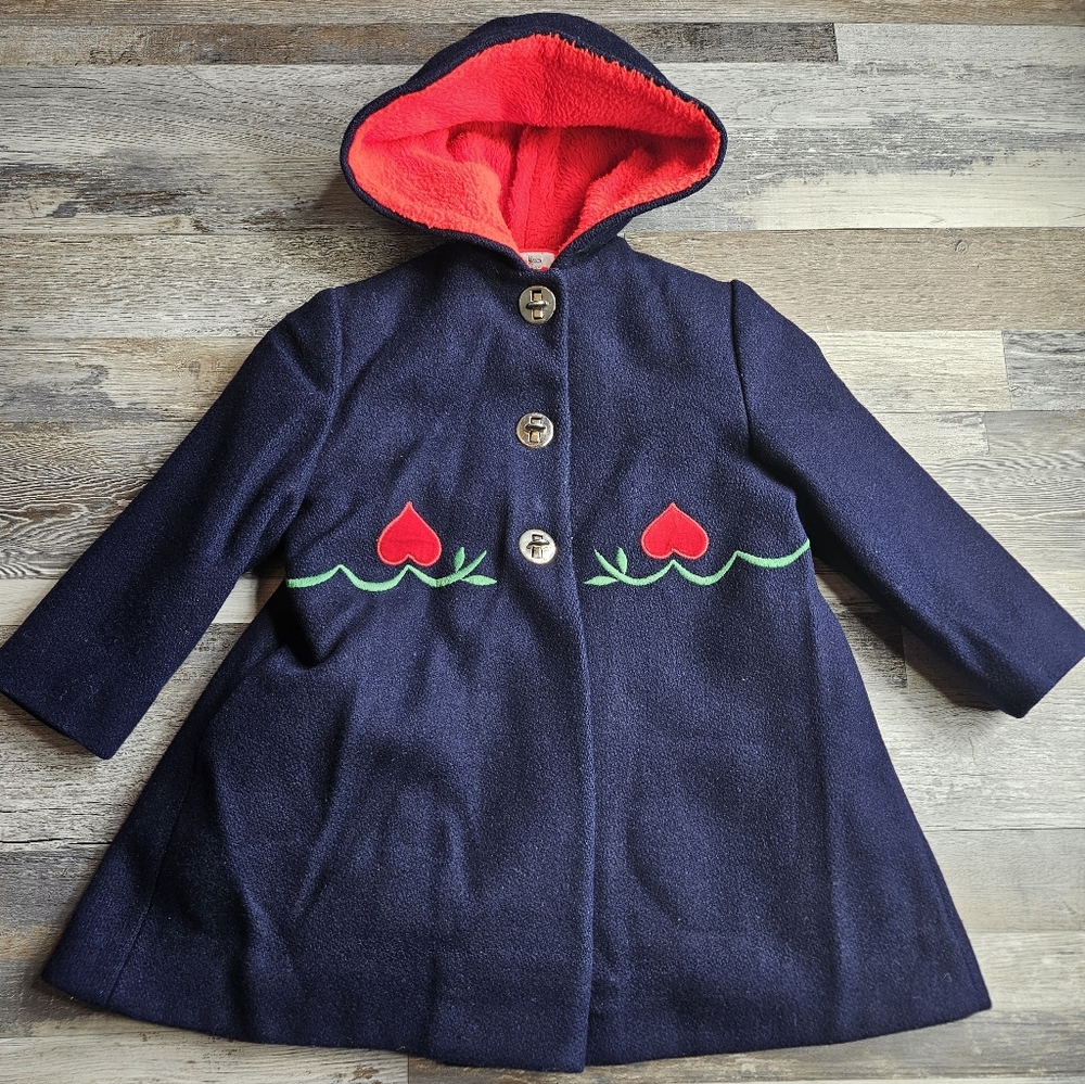 Vintage Macwil F.W. Fischer Co. Neiman Marmus Girls Navy Blue Pea Coat Hood